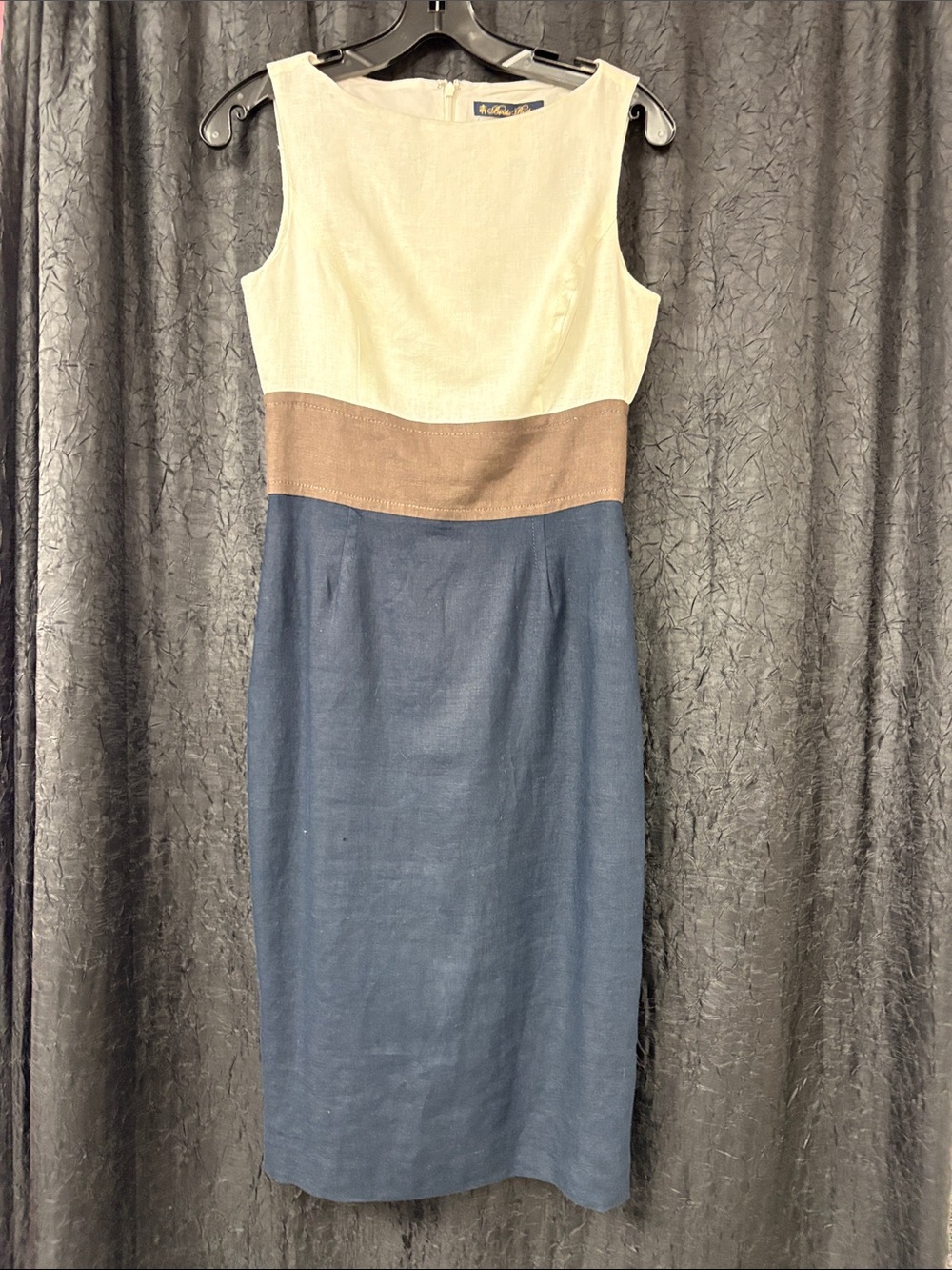 Brooks Brothers White, Brown & Navy Colorblock Midi Sheath Dress